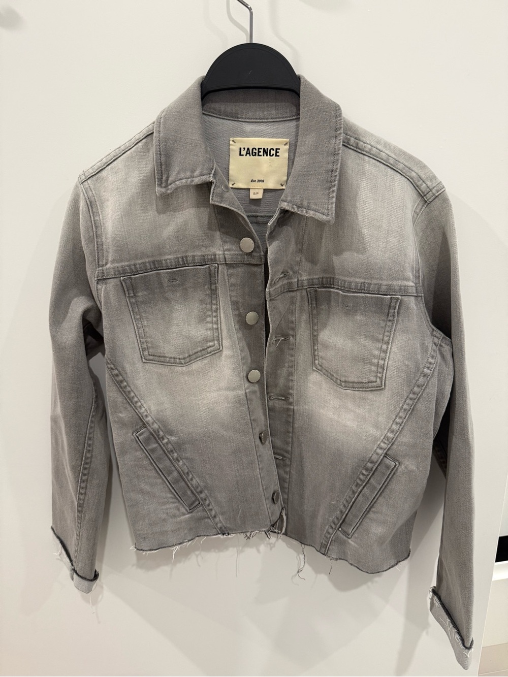 L'AGENCE Light Gray Washed Denim Jacket